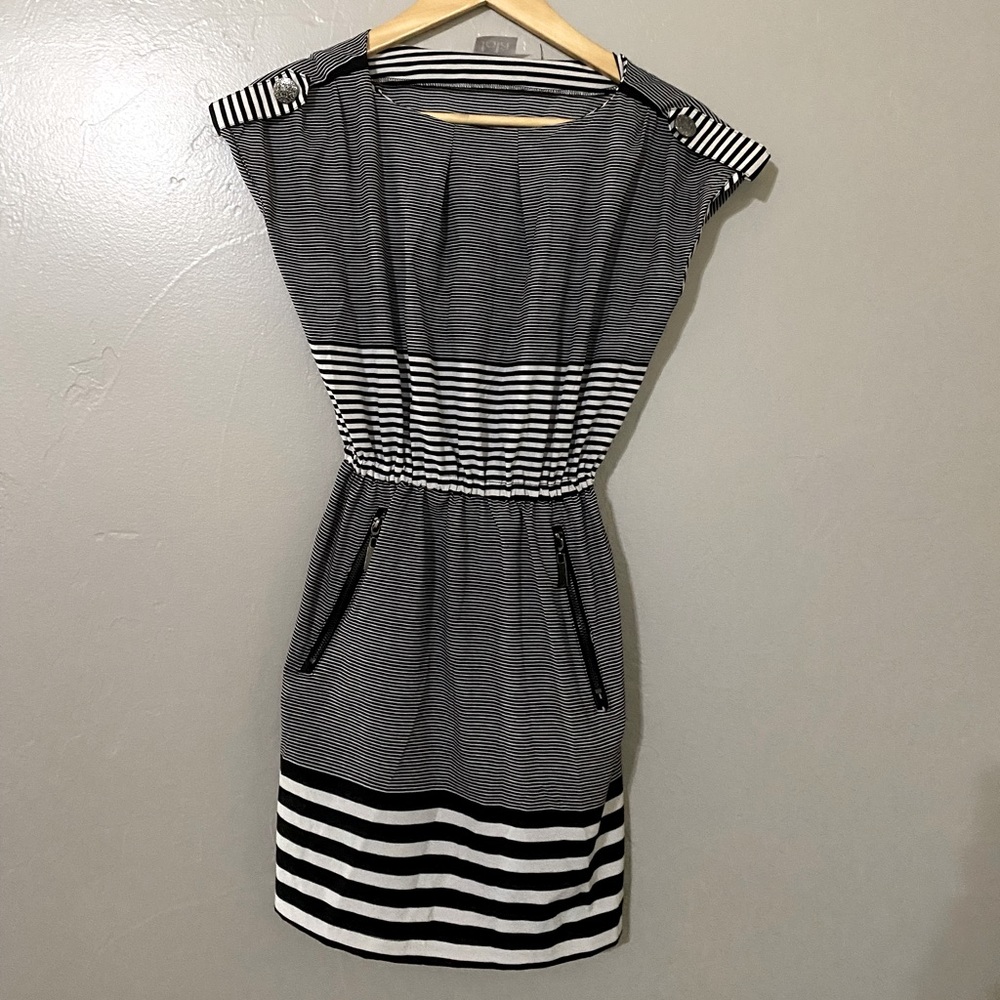 Lola black and white striped dress with pockets